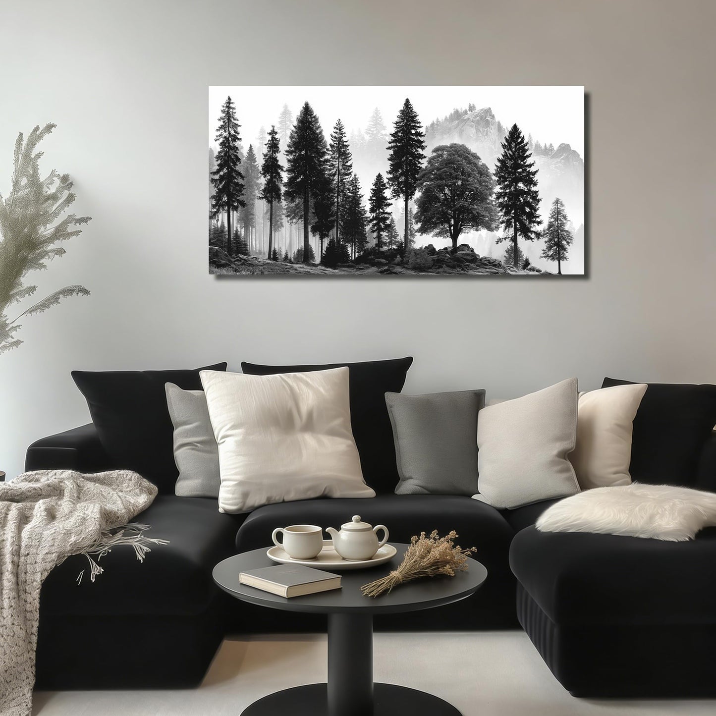 CPKATMT Foggy Forest Wall Art for Living Room Black Tree Pictures wall Decor for Office Natural Landscape Wall Decor for Bedroom 20 x 40 Inch