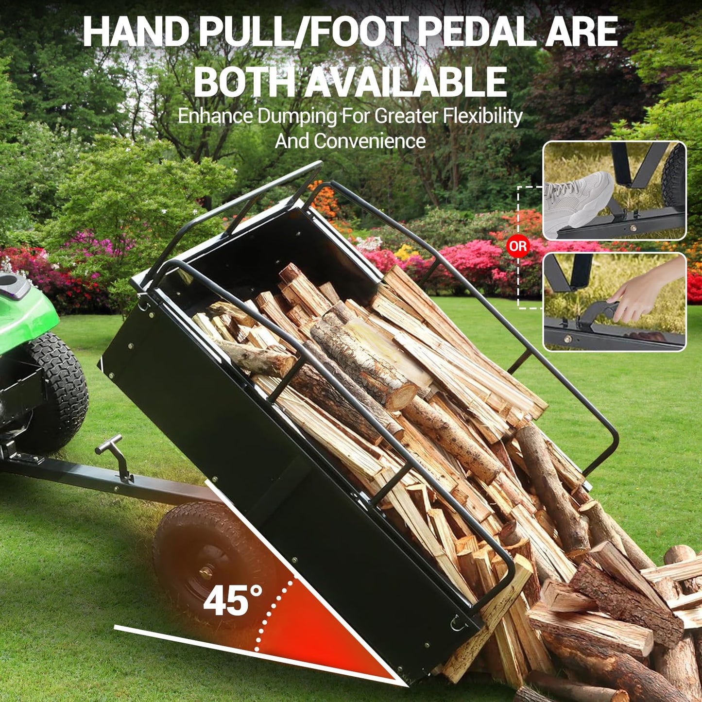 Heavy Duty Dump Cart ATV/UTV Trailer, 1600 Lb with Removable Sides & All Terrain Tires Lawn Mower- Gardening Equipment for Yard, Lawn, and Outdoor Use