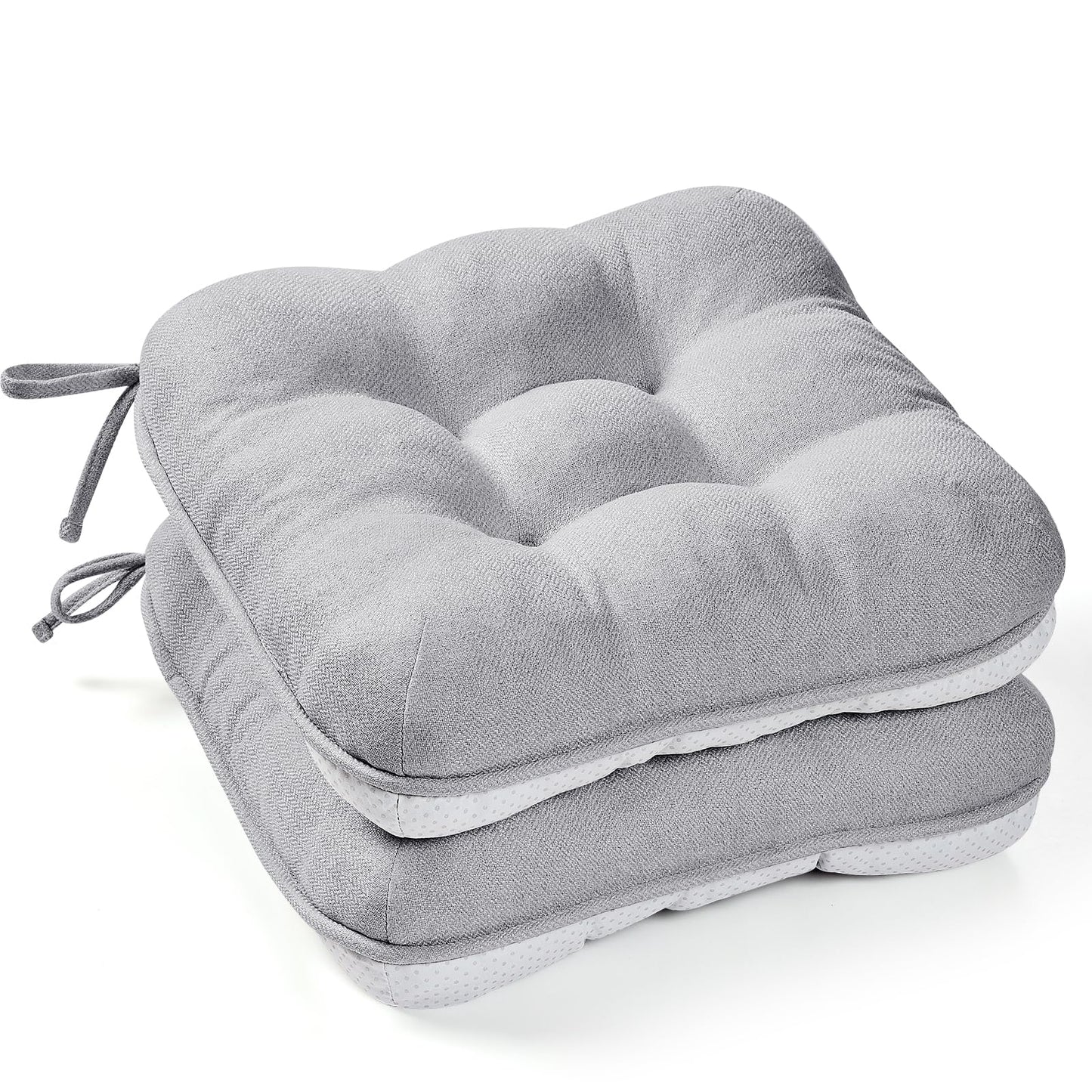 BETU Chair Cushions for Dining Chairs Set of 2,3.5" Thick Kitchen Table Chair Pads with Ties,Non Slip Backing and Covers, Seat Cushion for Dining Room,Bar,Patio Chairs,15.5"X15.5"X3.5",Light Grey