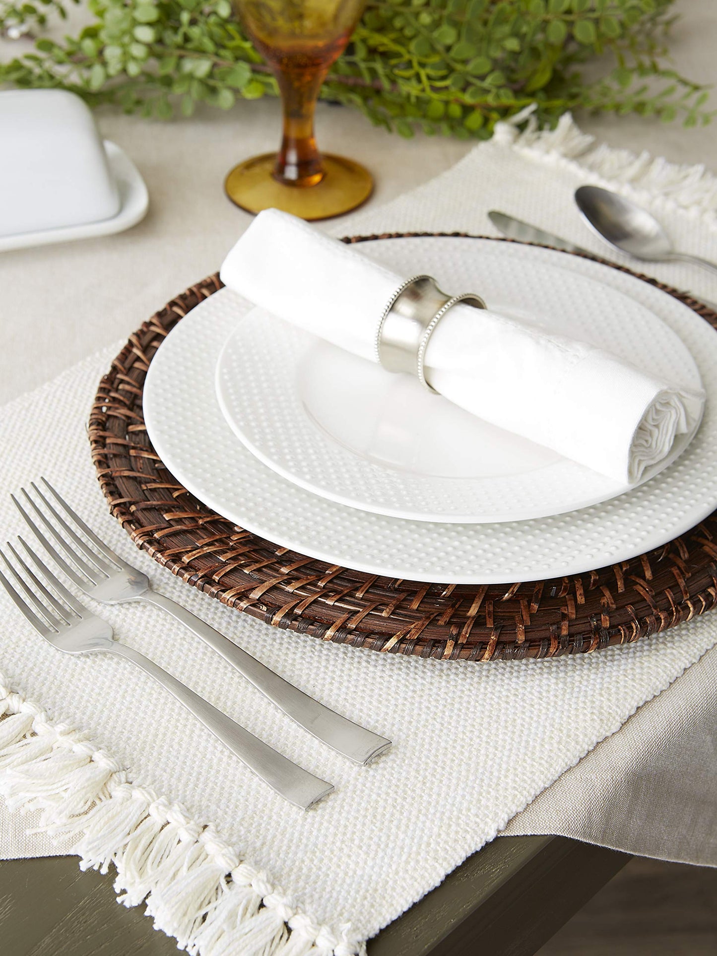 DII Variegated Tabletop Collection, Placemat Set, 13x19, Off-White, 6 Piece