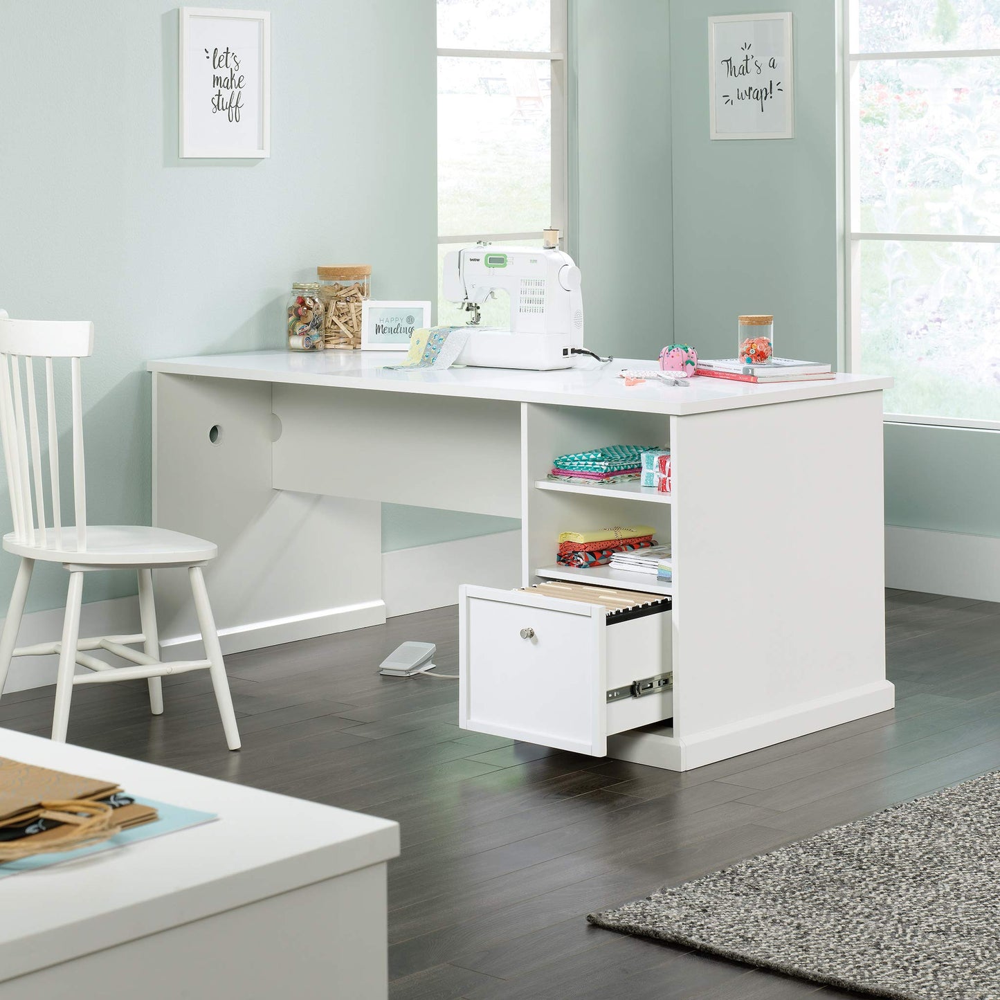 Sauder Craft Pro Series Craft Table/ Pantry cabinets, in White finish