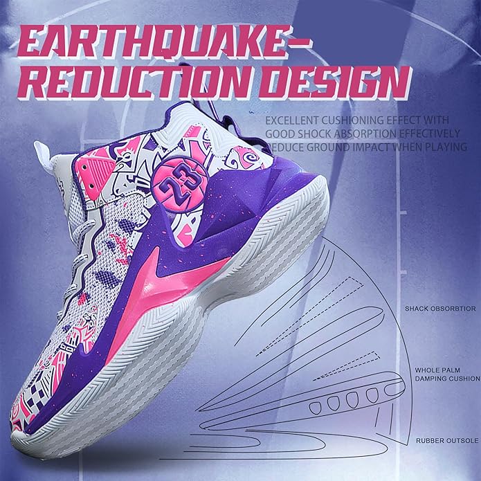 Men's Basketball Shoes Breathable Anti Slip Fashionable Graffiti Training Shoes Outdoor Shoes