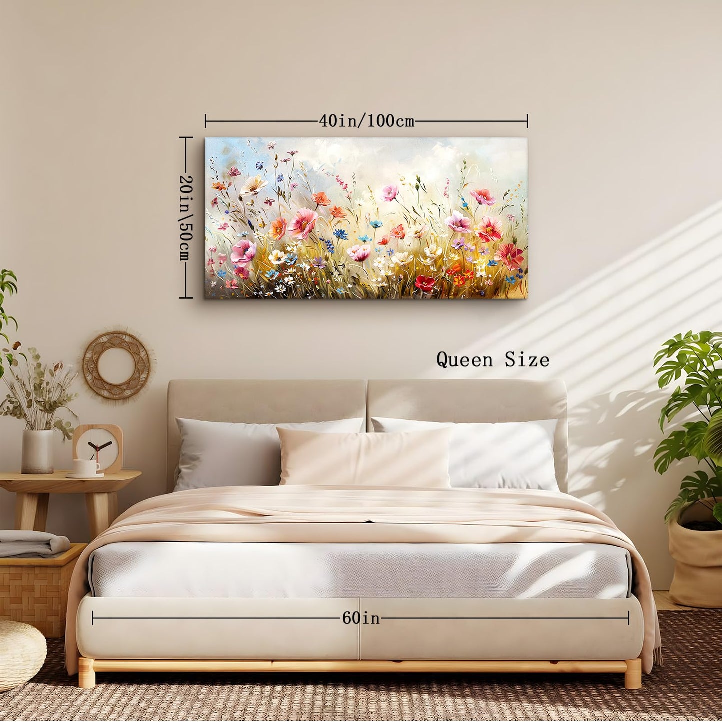 crmotu Floral Botanical Wall Art, Blooming Wildflowers Large Artwork, Flower Market Canvas Art Prints, Meadow Plant Nature Wall Decor, Rustic Wall Paintings for Living Room Bedroom Farmhouse 20"X40"
