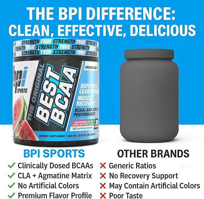 BPI Sports Best BCAA Powder - Muscle Recovery Support - Branched Chain Amino Acids | Building Blocks of Protein and Muscle - Post Workout Recovery ??Hydration - Watermelon Ice, 30 Servings