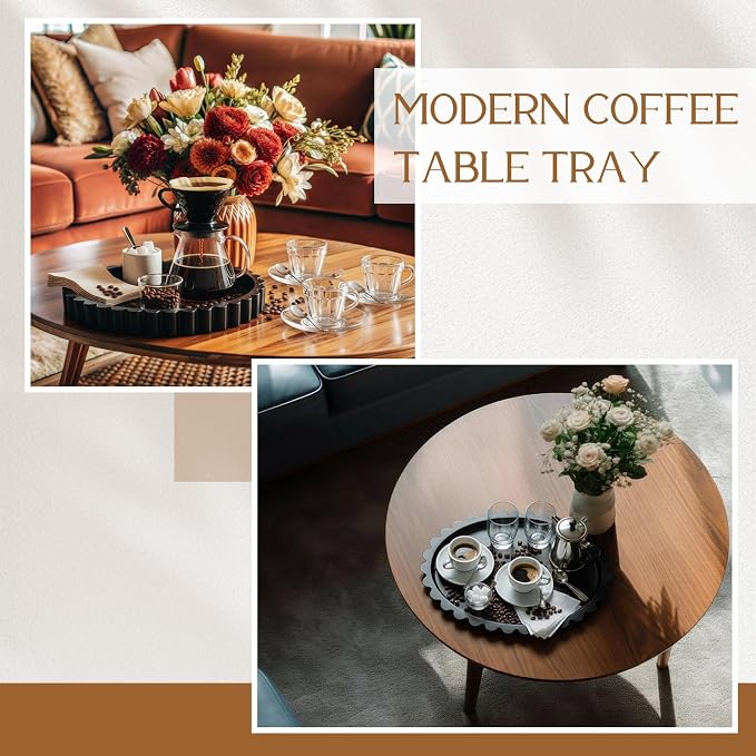 13.5 x 9.5'' Large Oval Decorative Tray for Coffee Tables Wooden Modern Coffee Table Tray Handmade Trays Home Decor for Living Room Kitchen Accent Table Centerpiece Counter Decorative Trays
