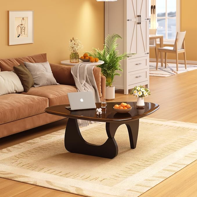 Coffee Table for Living Room Mid Century Modern Center Small Table with Glass Top and Wood, Black Brown(36 Inch)