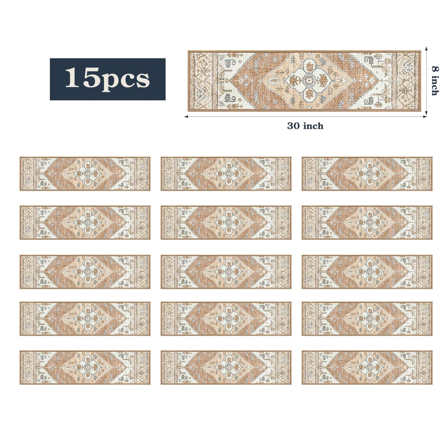 Lahome Stair Treads Non Slip 15 Pack 8" X 30" Stair Treads for Wooden Steps, Washable Self Adhesive Stair Runners Stain Resistant Stair Carpet, Edging Staircase for Kids Elders and Dogs Dorie, Taupe
