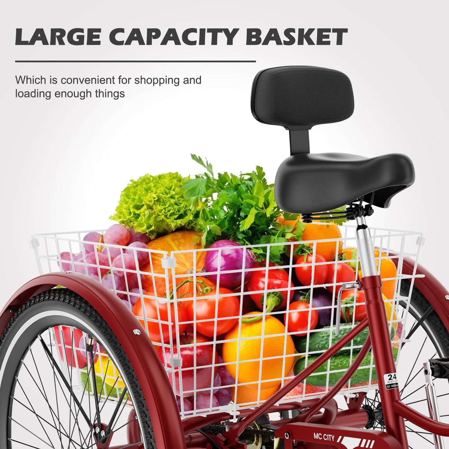 EOYOBIKE Adult Tricycle 3-Wheel Cruiser Bike, Low Step-Through, Heavy-Duty Comfort Trike with Adjustable Handlebar & Spring Saddle, Large Rear Basket, for Seniors & Adults (Merlot Velvet, 20" Tire)