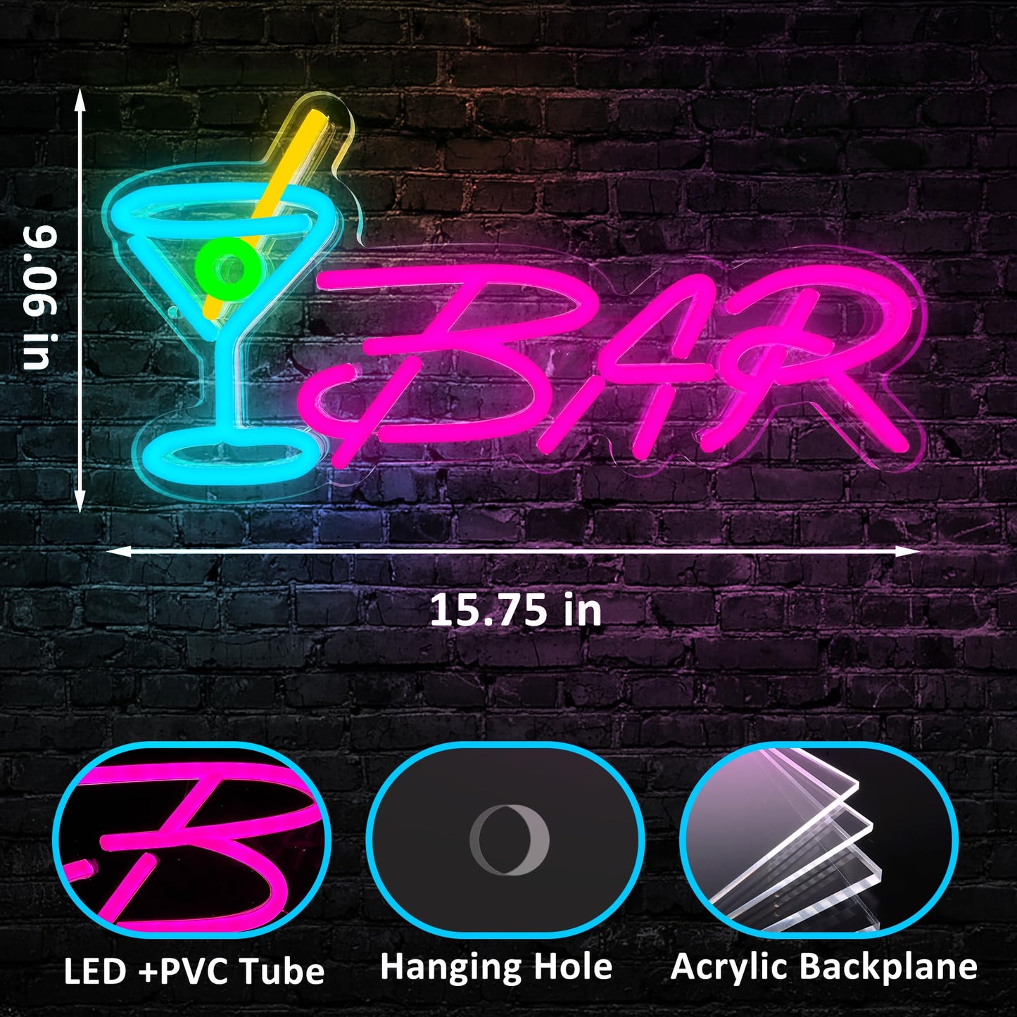 Bar Neon Sign Neon Bar Signs for Home Bar LED Lights up Beer Signs for Party Wall Decor Man Cave Neon Light for Bar Pub Restaurant Christmas Gift, LED Business Bar Signs