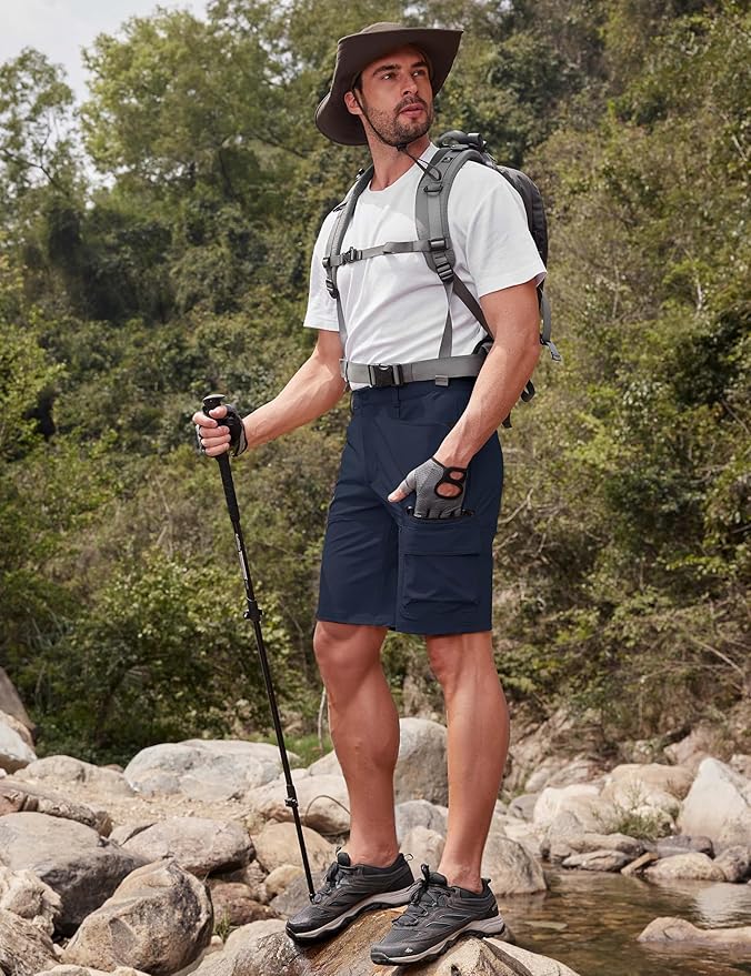CRYSULLY Men's Hiking Cargo Shorts Outdoor Summer Lightweight Quick Dry Work Casual Shorts with 5 Zipper Pockets