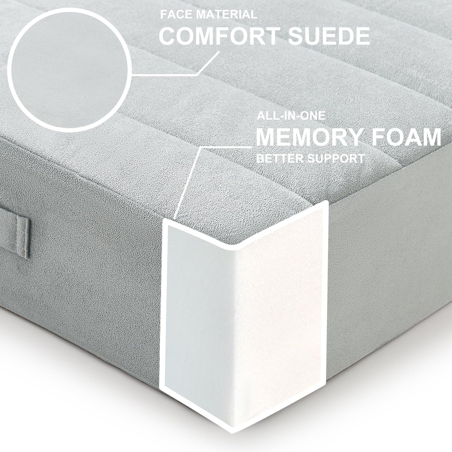 JKMAX 2 Pcs High Density Foam Floor Pillow - Upgraded Large Pillows Seating for Adults - Outdoor Floor Cushion with Soft Tufted Cover - Yoga Pillows for Sitting On Floor - 22 Inch Light Gray