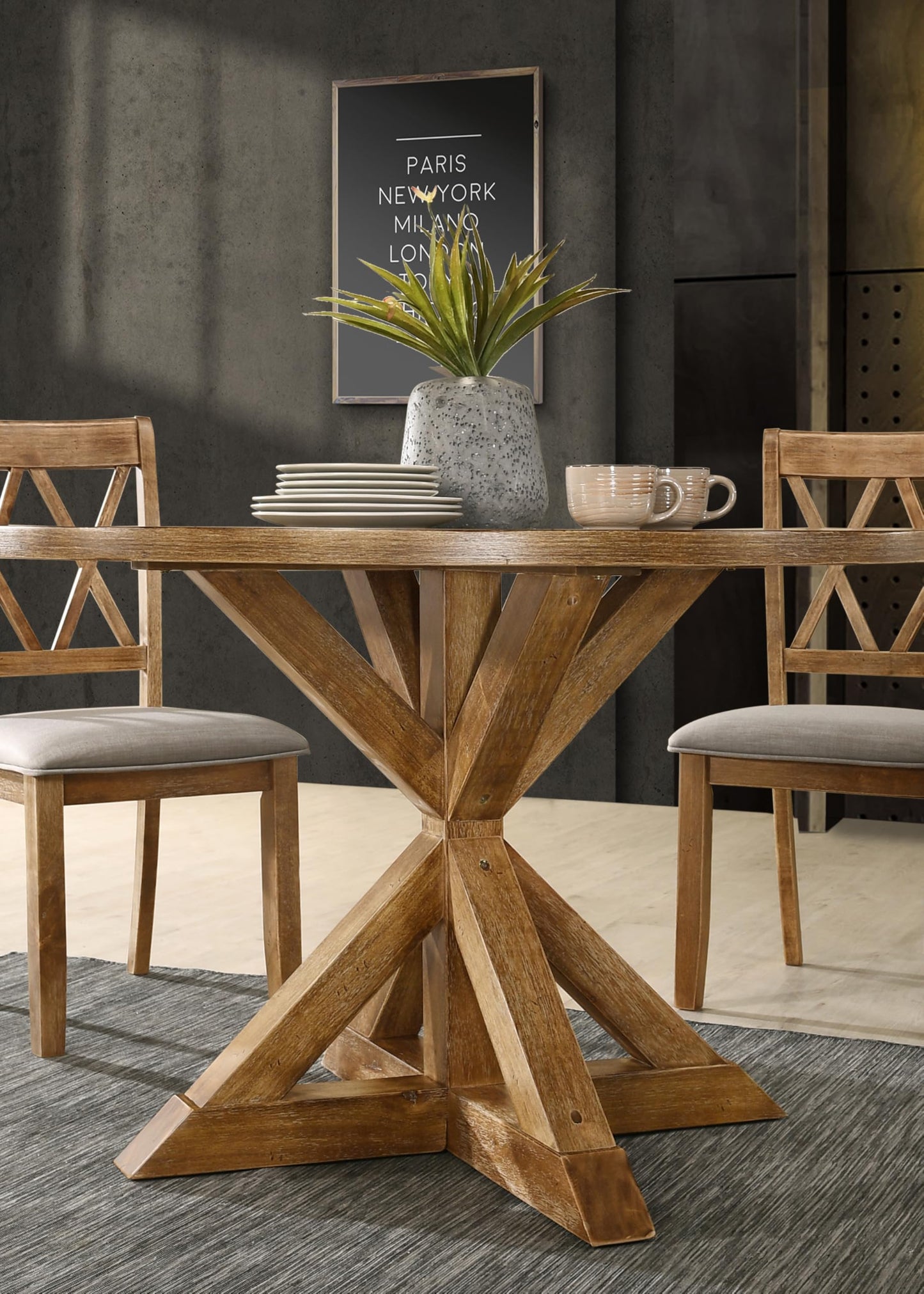 Roundhill Furniture Windvale Cross-Buck Wood 5-Piece Dining Set, Brown