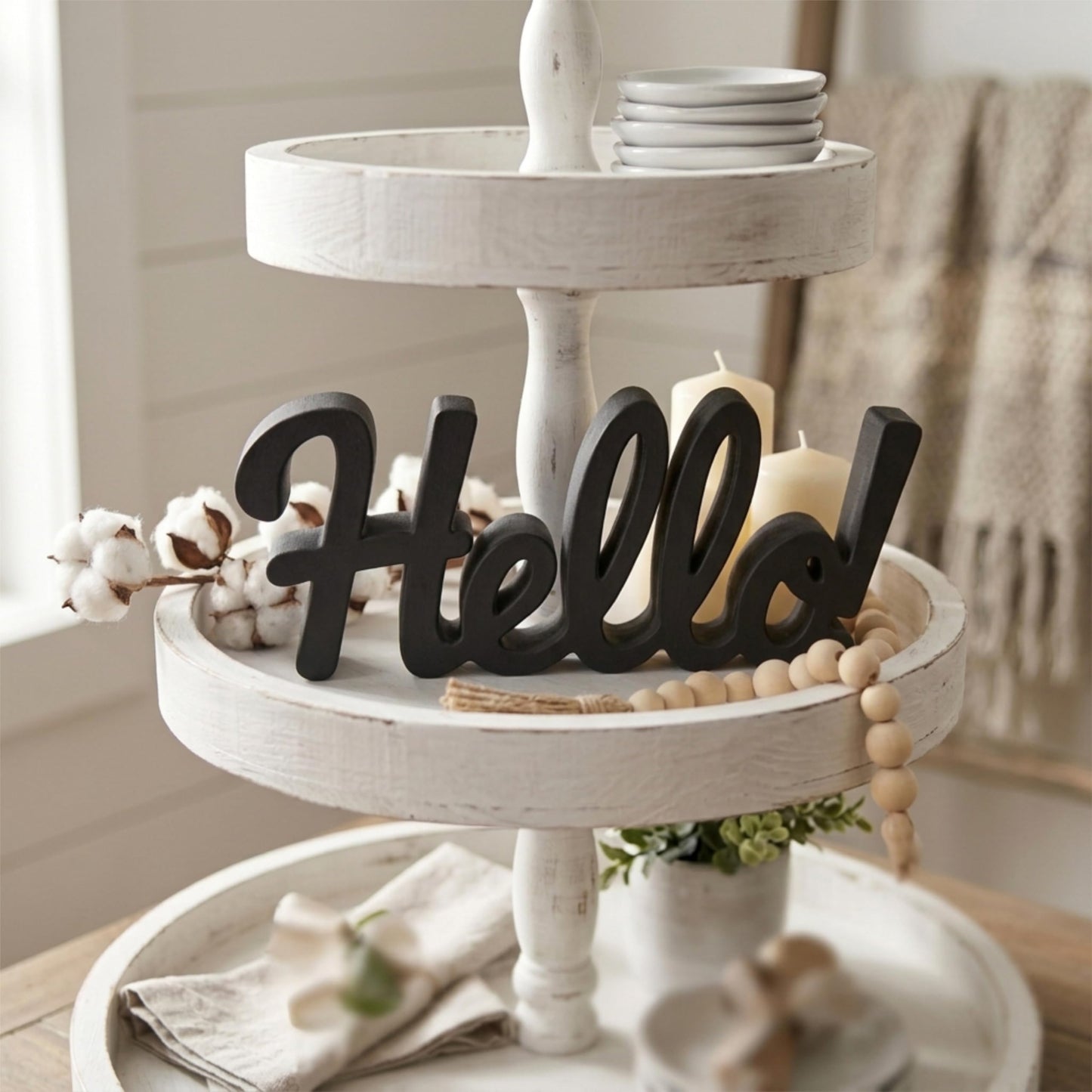 Hello Sign - Made in USA Modern Welcome Sign for Front Door Wreath & Entryway Shelf Decor - Bold Script Lettering for Home Accents & Tiered Tray Display, Matte Finish, 9.5 x 4 in"
