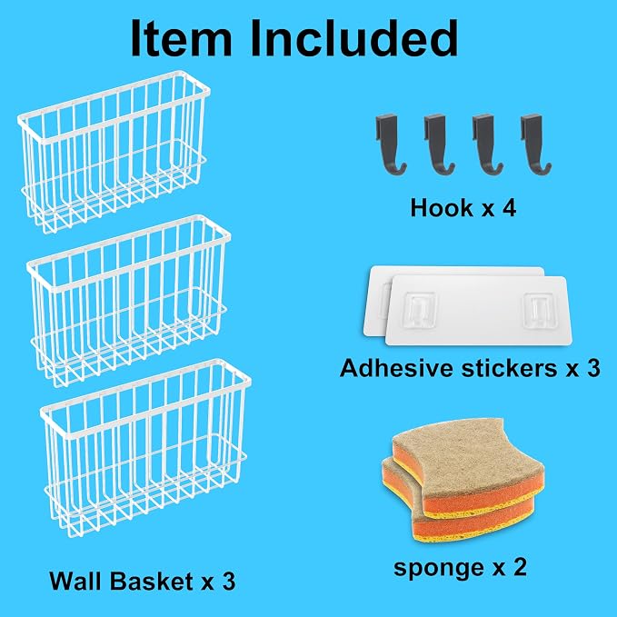 Cabinet Door Organizer 3Pcs, Foil and Plastic Wrap Organizer with 2 Sponges, Cabinet Door Storage with 3 Caddy Adhesive, for Aluminum Foil, Plastic Wrap, Wool Dryer Balls, White,(Small, Medium, Large)