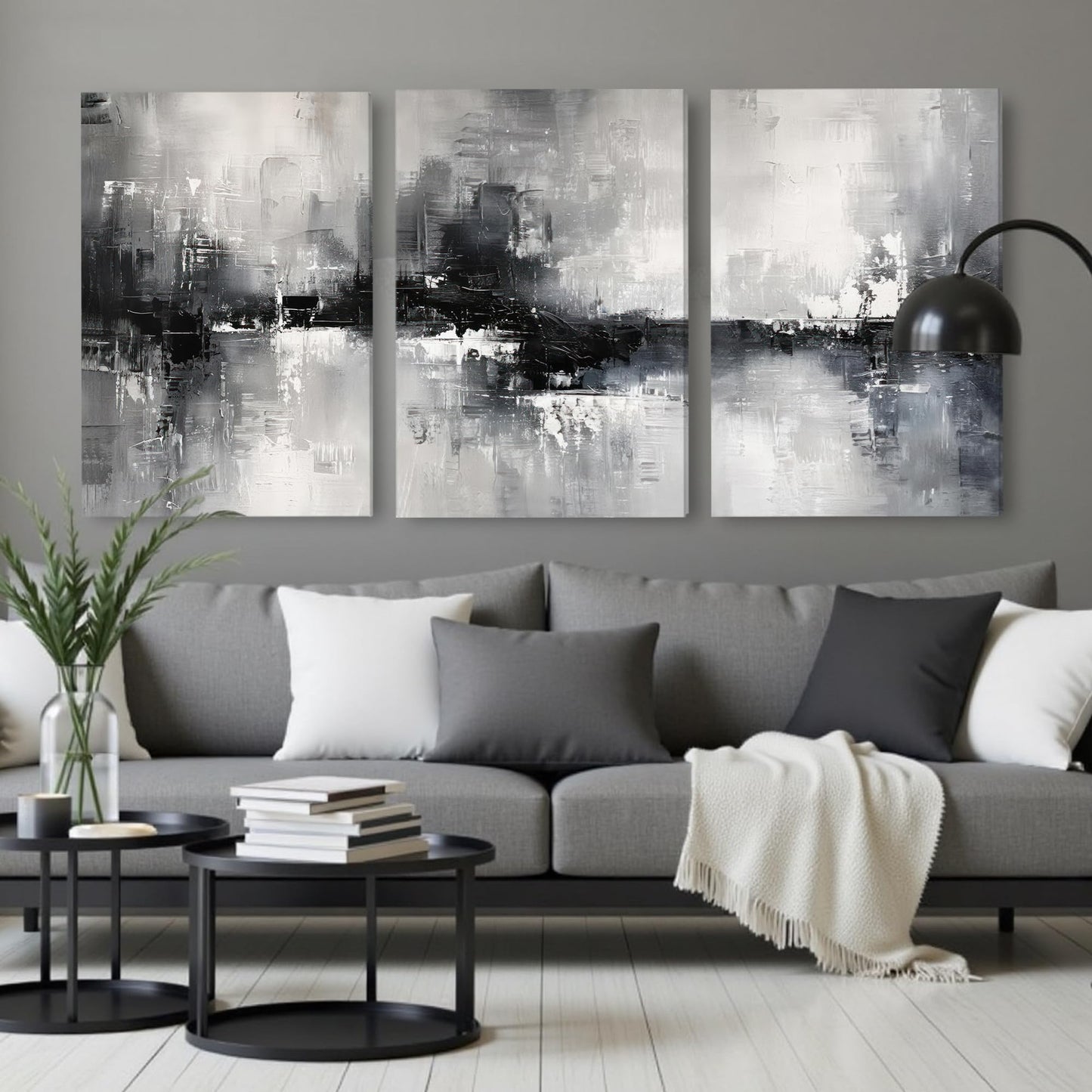 AVECCO 3 Pieces Large Black and White Abstract Wall Art, Modern Black and White Grey Canvas Wall Decor, Dark Contemporary Minimalist Art Prints for Bedroom Living Room Office Home Decoration 24x36 In