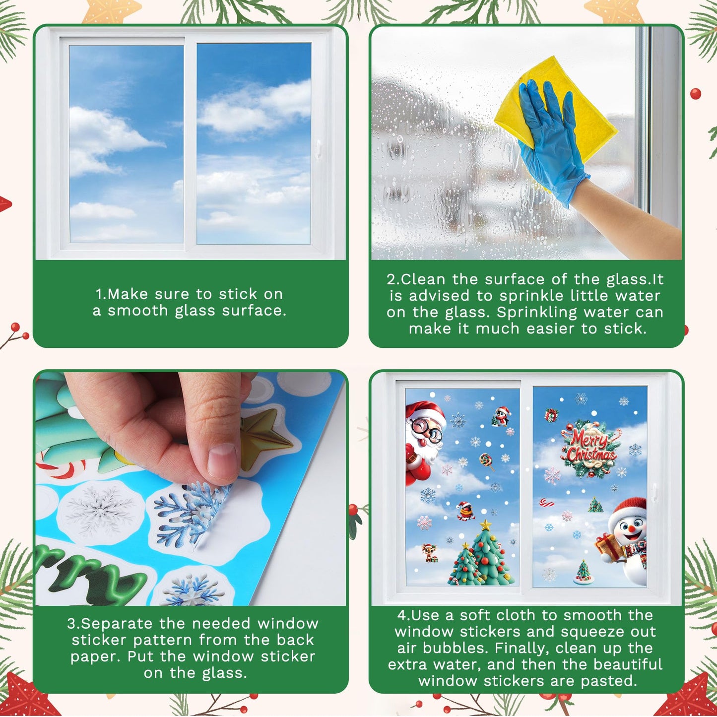 Joeyan Christmas Window Stickers, 9 Sheets Large Christmas Window Clings Decals White Double Sided PVC Snowflake Snowman Xmas Tree Scene Static Sticker for Christmas Decorations, 202 Pcs