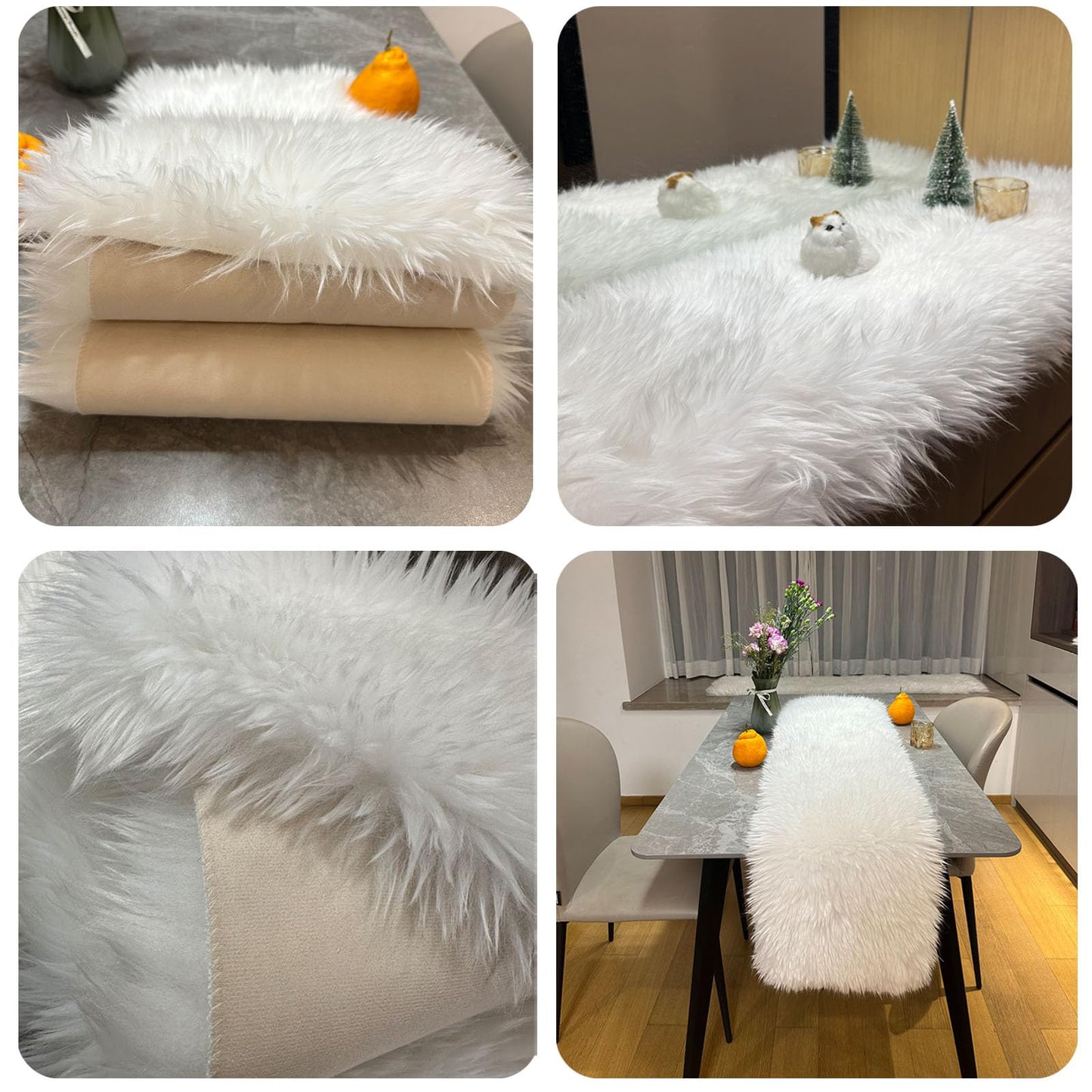 Table Runner,Christmas Fur Table Runner for Party Birthday Friendsgiving Wedding Dinning White Fur Table,Faux Fur Runner for Table(White, 12x60 Inch)