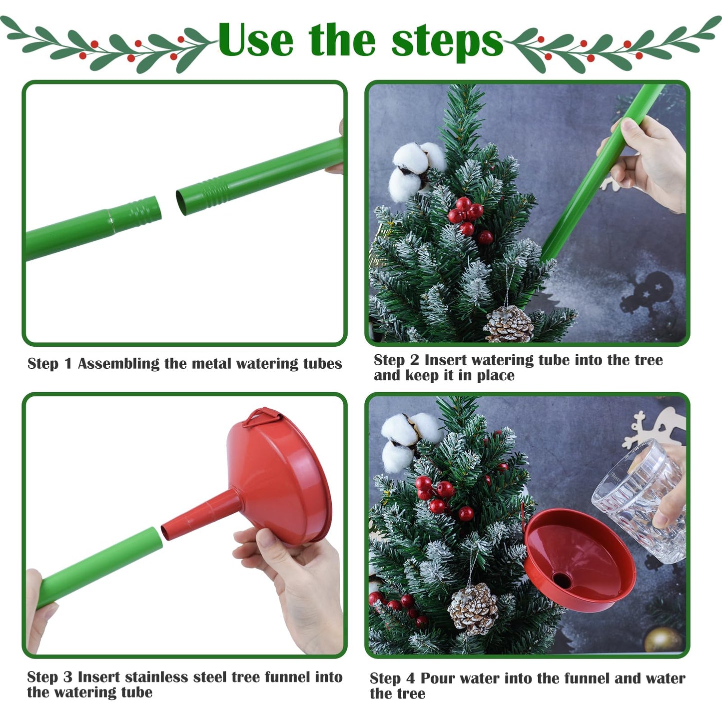2pack 47inch Christmas Tree Watering Funnel Christmas Tree Watering System with Large Stainless Steel Tubes Xmas Tree Watering Device Easy Assembly Plant Watering Tool for Indoor Outdoor Xmas Tree
