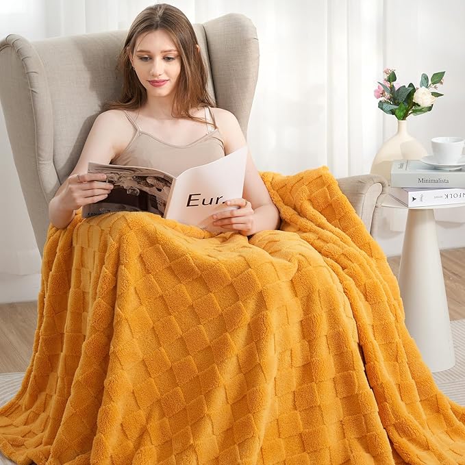 Zyrah Super Soft Throws for Couch Fleece Throw Blanket Lightweight Decorative Fuzzy Cozy Blankets for Sofa Chair Bed (B-Yellow, Twin(60"x80"))