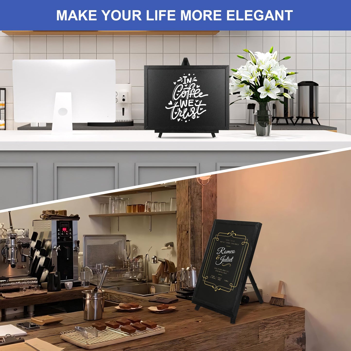 12x16 inch Double Sided Chalkboard and Felt Letter Board with Stand - Reversible Wooden Frame Easel for Menu, Announcements, Home, Office, Cafe, Restaurant Decor