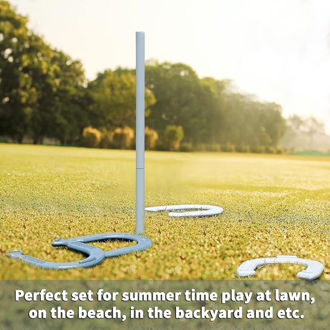 Horseshoes Outside Game Set - Universal Size Lawn Horseshoes Outdoor Games for Parties Beach Backyard, Includes 4 Horseshoes, 2 Steel Stakes and Durable Carrying Bag