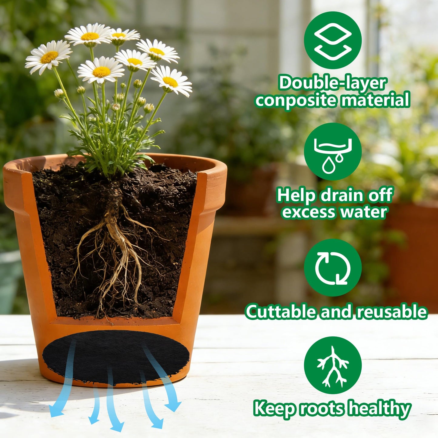 Mizelu 10 Pack Pot Mesh Drainage Discs, 9 Inch Thickened Drainage Hole Insert Pads, Reusable Plant Pot Bottom Mesh Mats for Indoor Outdoor Gardening to Prevent Soil Loss and Keep Root Healthy