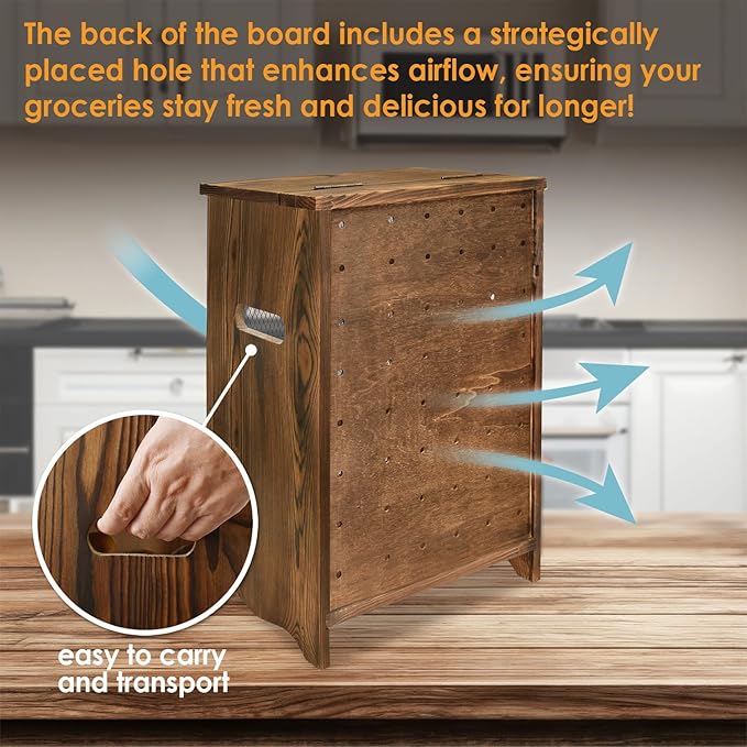 Ikee Design Free Assemble Wooden Countertop Potato and Onion Storage Bin Box,Countertop Cabinet, Wooden Bread Boxes, Potato Storage, Coffee Station, 11.8W x 6.8D x 16H in, Rustic Color