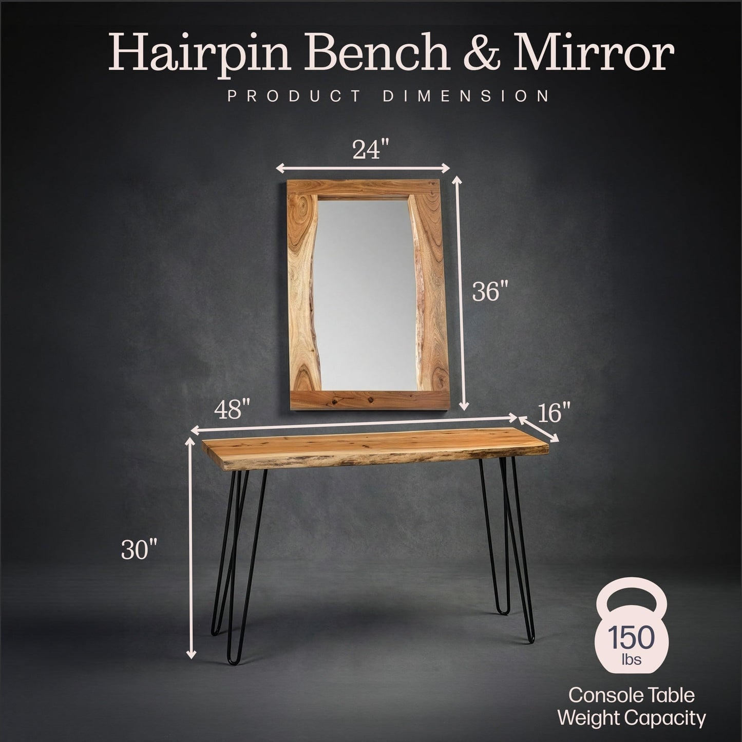 Alaterre Furniture Hairpin Natural Media Console & 36" Mirror Set Live Edge