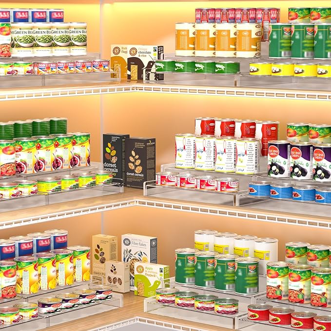 Yecuip Expandable Can Rack Organizer for Pantry, 3-Tier Adjustable Can Storage Holder, Holds Up to 24 Cans, Acrylic Canned Food Organizer for Pantry, Cabinet, Countertop, Kitchen