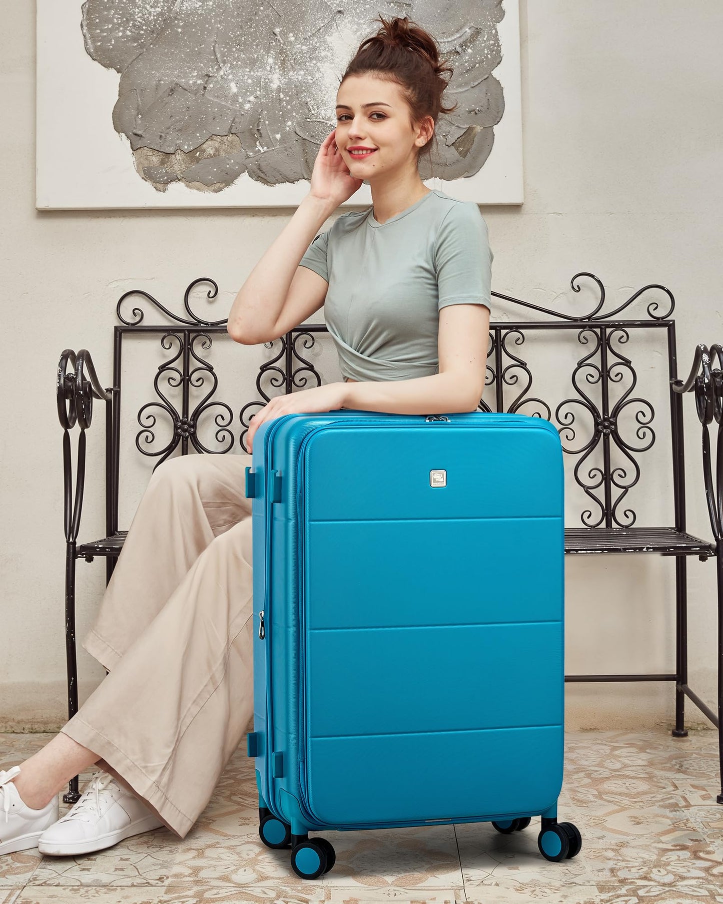 Hanke Hardside Expandable Checked Luggage, 24 Inch Top Opening Trunk Luggages with Spinner Wheels, All-PC Hard Shell Suitcase, Lightweight TSA Checked-Medium(Caribbean Blue, 83L)