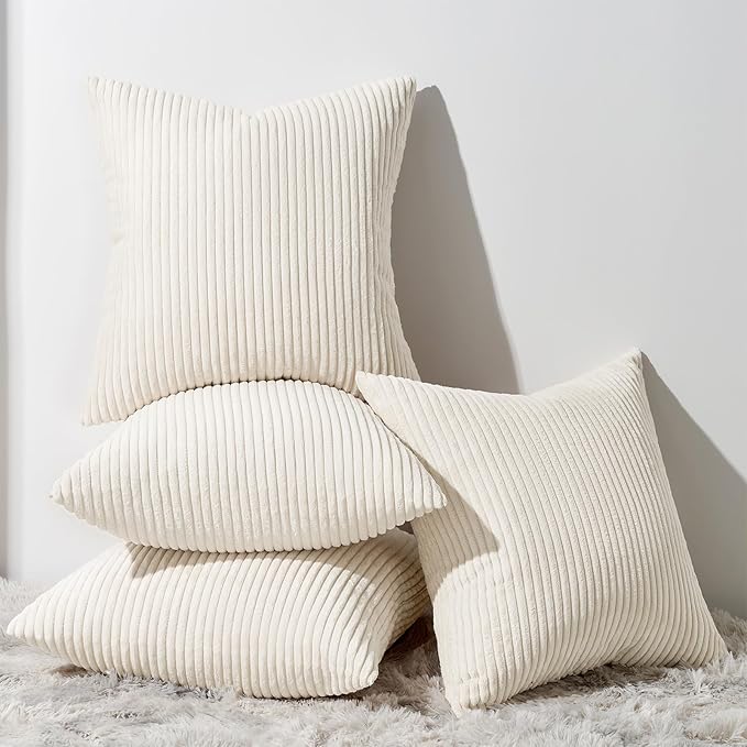 Topfinel Decorative Beige Throw Pillow Covers Cushion Cases, Set of 4 Soft Velvet Modern Double-Sided Designs, Natural Home Decor, Pillow Inserts Not Included (16x16 inch)