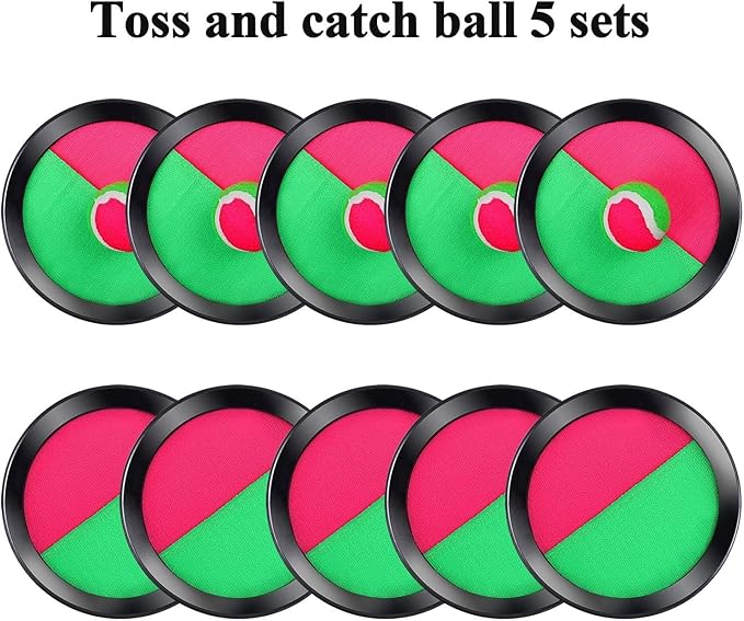 Cooraby Toss and Catch Paddle Game 5 Set Paddle Toss and Catch Ball Sport Games Suitable for Sports, Beach and Party Favor with Storage Bag, 10 Paddles and 5 Balls