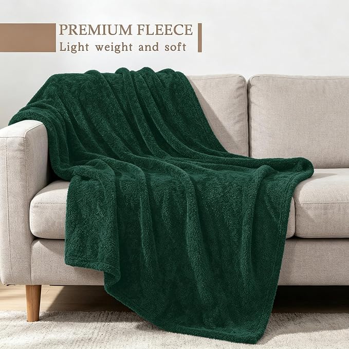 Exclusivo Mezcla Fleece Forest Green Throw Blanket for Couch Sofa, Ultra Soft, Lightweight and Fluffy Blankets for Women, All Season, 50x60 Inches