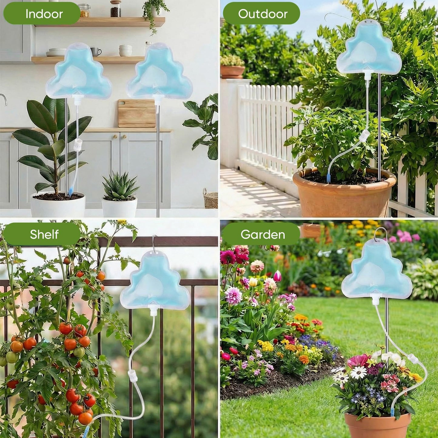 Zhengmy 12 Pcs 500ml Plant Self Watering Bags, Cloud Shape Automatic Drip Irrigation System with Adjustable Valve and Support Stakes, Slow Release Vacation Plant Waterer for Indoor Outdoor Plants