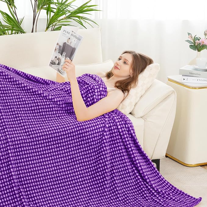 Zyrah Fleece Throws for Couch Super Soft Throw Blanket Lightweight Decorative Fuzzy Cozy Blankets for Sofa Chair Bed (C-Purple;, Twin(60"x80"))