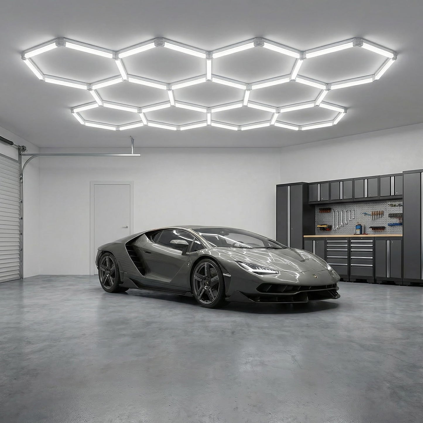 Hexagon Garage Lights LED Ceiling Light, 11 Cells Modular Honeycomb Garage Lighting, 46 LEDs Splicing Ceiling Lamp, Super Bright DIY Light Fixture for Workshop Warehouse, 6500K White