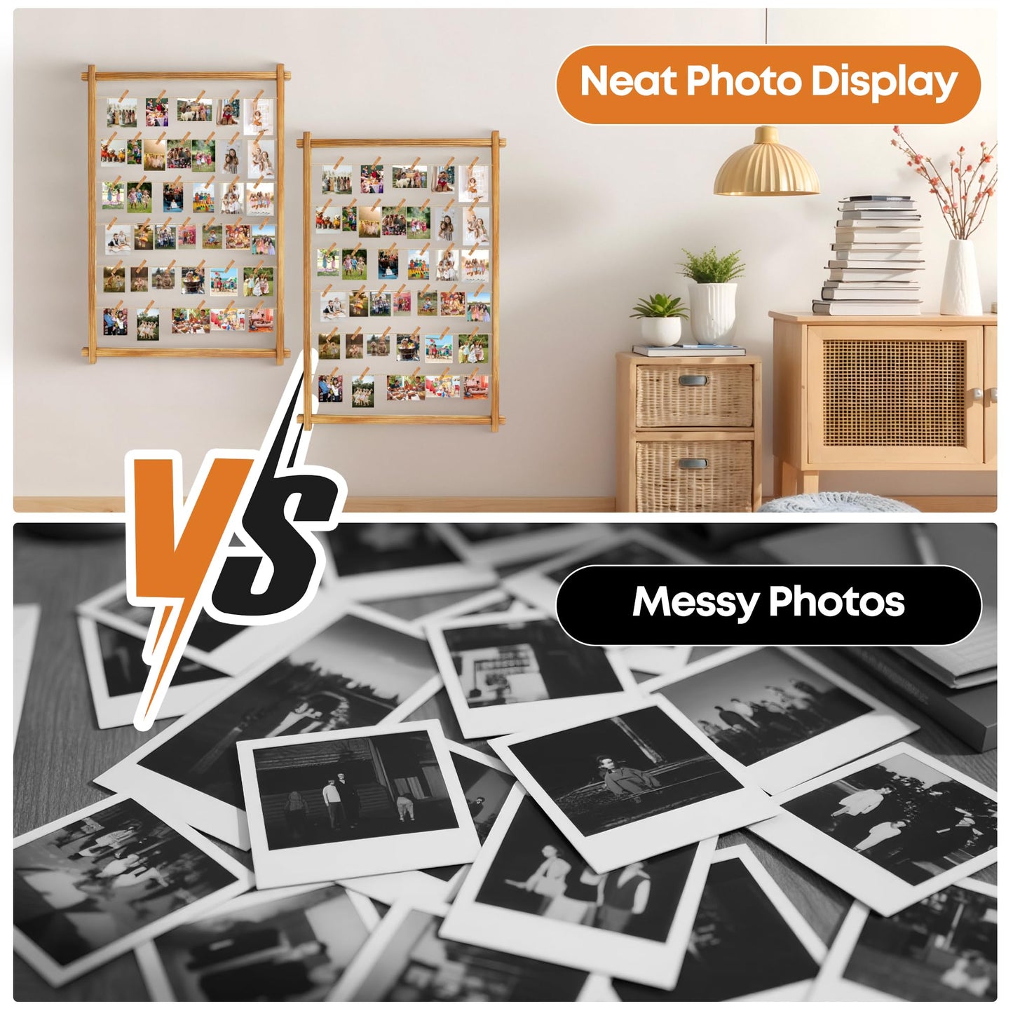 Collage Picture Frame,Photo Display Board with Clips,Hanging Pictures Frames Photos Wall Decor for Wedding Graduation Party Birthday Greeting Letter Postcards Christmas Cards Holder Organizer,39 inch
