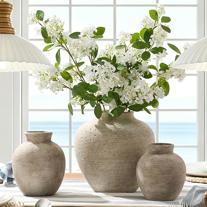 Vanselia Ceramic Flower Vase Home Decor - Large Tall Farmhouse Table Vases Rustic Vintage Living Room Kitchen Bedroom Decorations for House Book Shelf Office Coffee Desk Dining Fireplace (10" Retro)