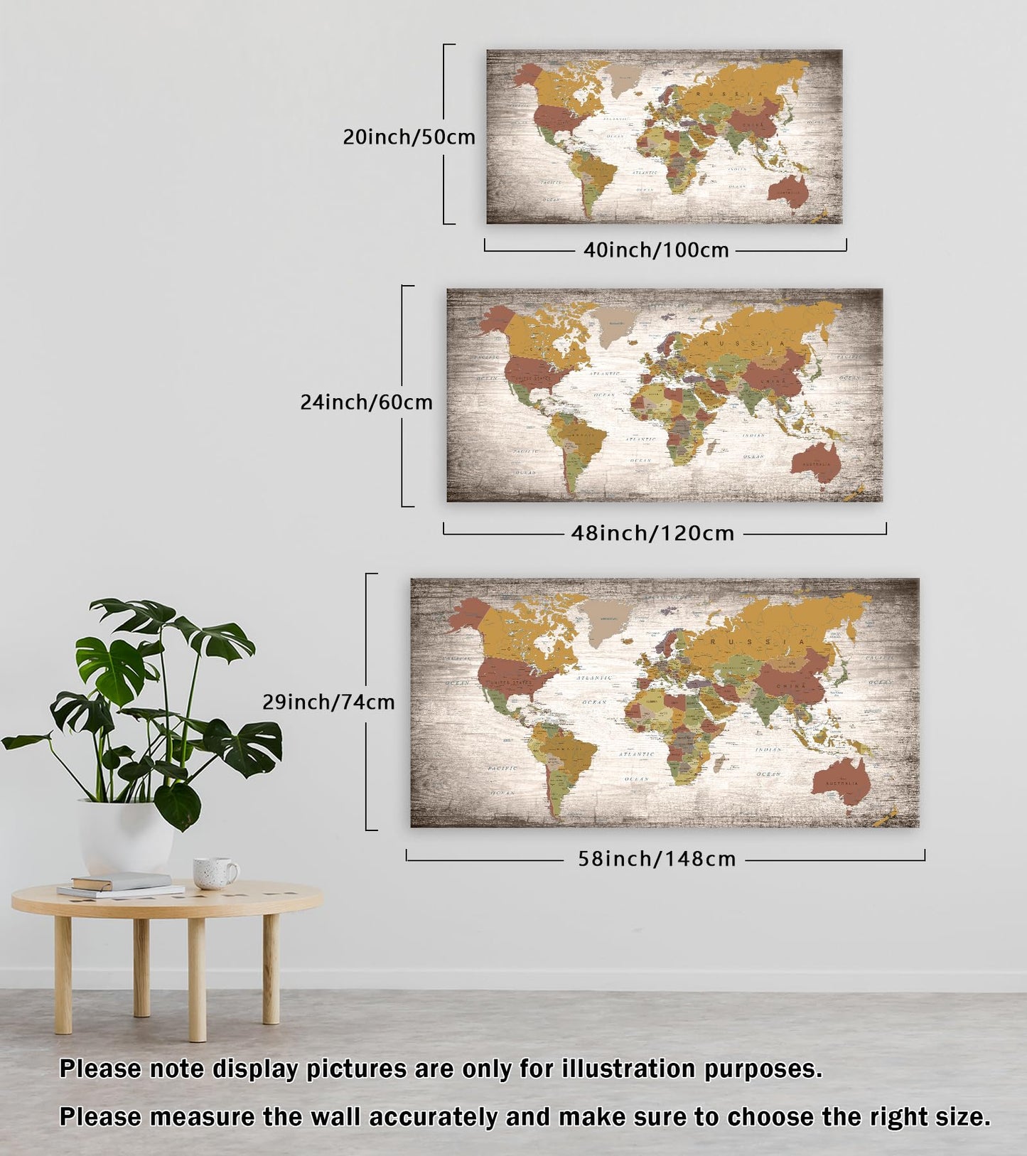 Baisuwallart B0562 1 Piece World Map Poster Canvas Wall Art Painting Modern Framed Map of The World Home Office Decor Maps Picture Prints for Living Room Artwork 48x24inches