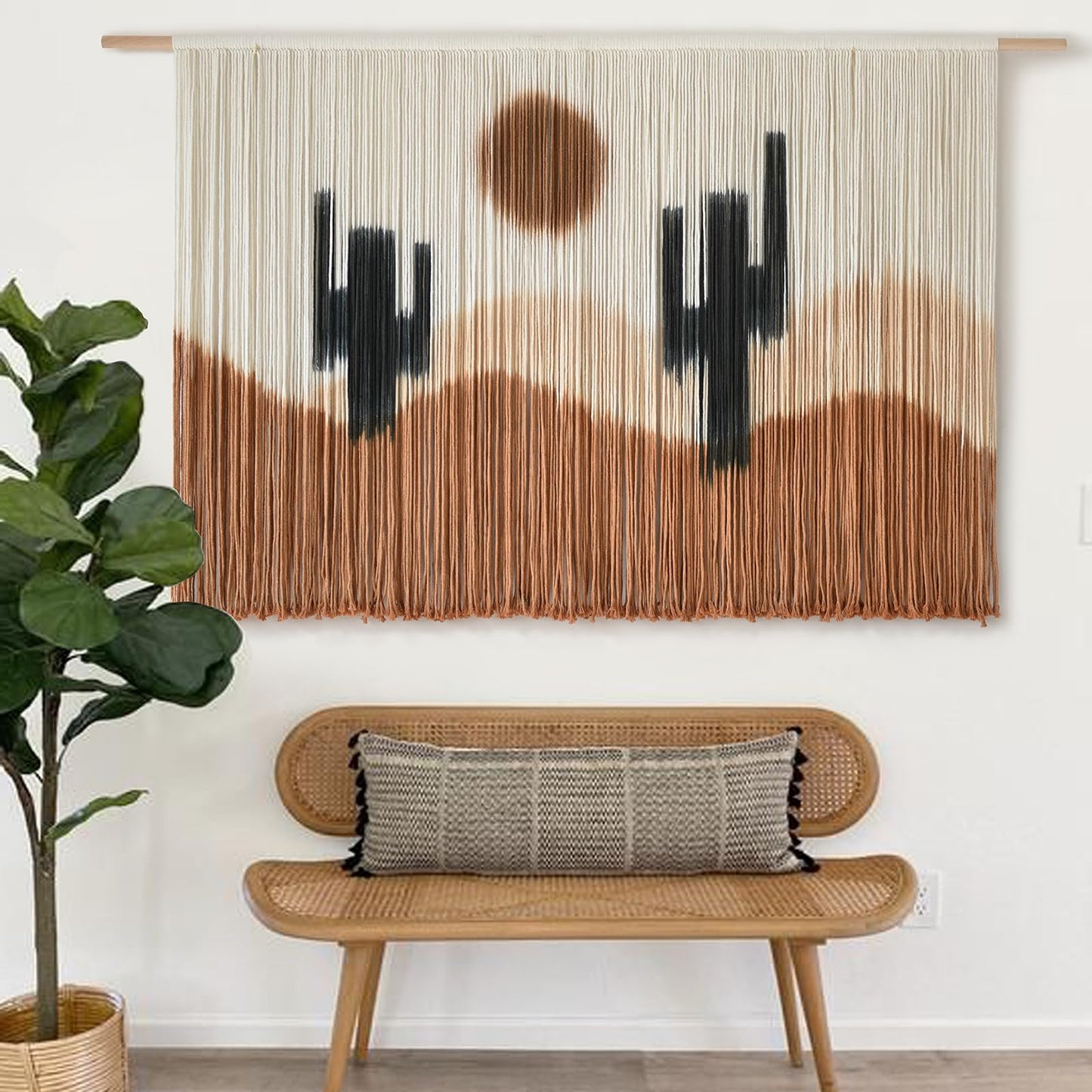 Large Macrame Wall Hanging Macrame Wall Decor 57" W x 35" L Desert Cactus Tie-Dye Large Boho Yarn Wall Decor Scale Wall Art Home Decor