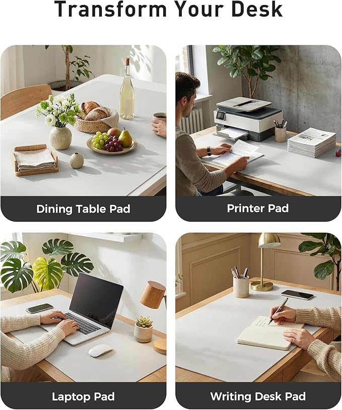Aothia Faux Leather Desk Mat - Large Mouse Pad, Non-Slip PU Leather Blotter, Waterproof Writing Surface for Office and Home (Off-White, 40" x 24")