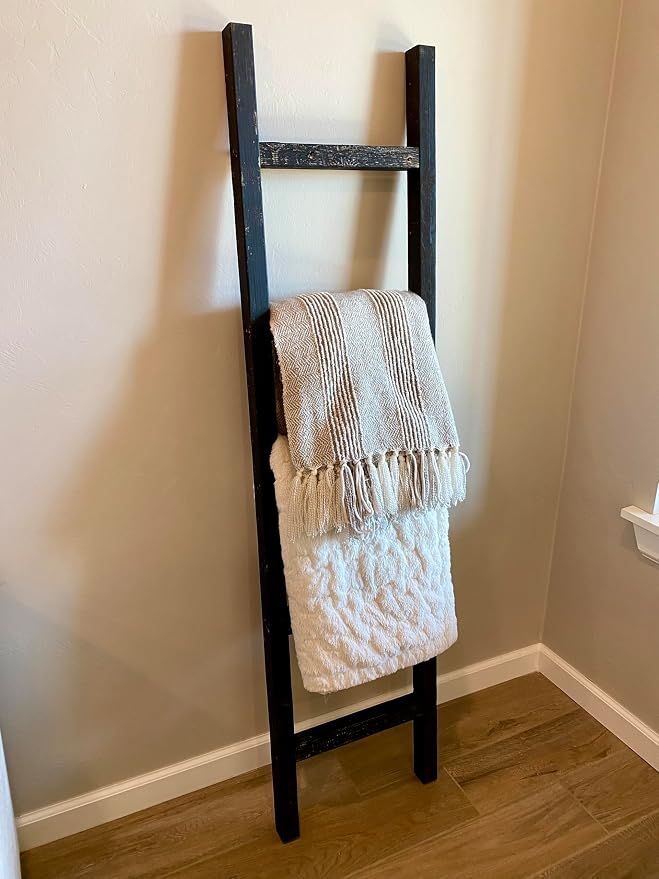 BarnwoodUSA Rustic Farmhouse Decorative Ladder - Our 5 ft Ladder can be Mounted Horizontally or Vertically and is Crafted from Upcycled Wood | No Assembly Required | Black