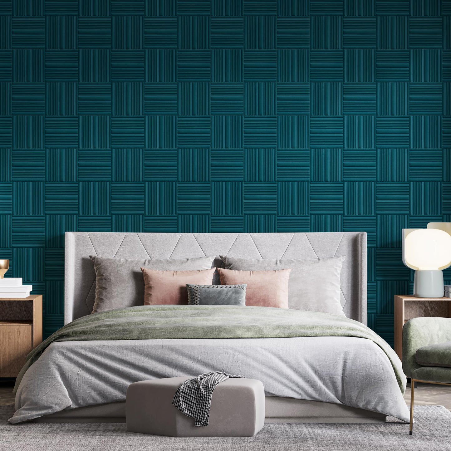 Aurawall Velvet 3d wall panels for Interior wall Decor peel and stick, Soundproof Geometric Textured 3d Wall Panels for Living Room, Bedroom, TV Background 17.7" x 17.7", Covers 26.15 Sq.Ft 12pcs Teal