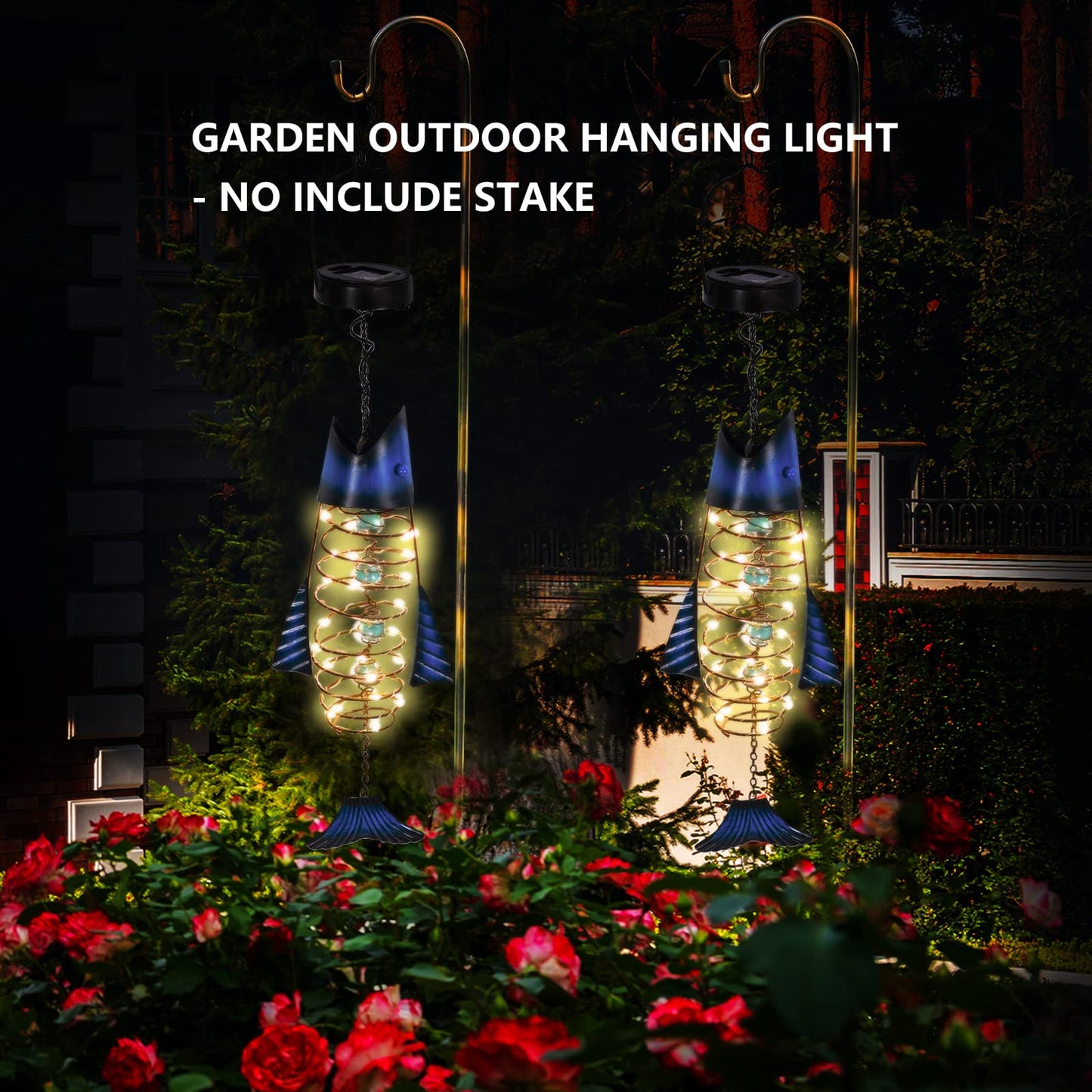 HONGLAND Patio Deals Solar Lanterns Outdoor Waterproof, Fish Lantern Lights, Metal Hanging Garden Decor for Patio & Yard, Gifts for Fishermen, Warm White LED Home Decoration