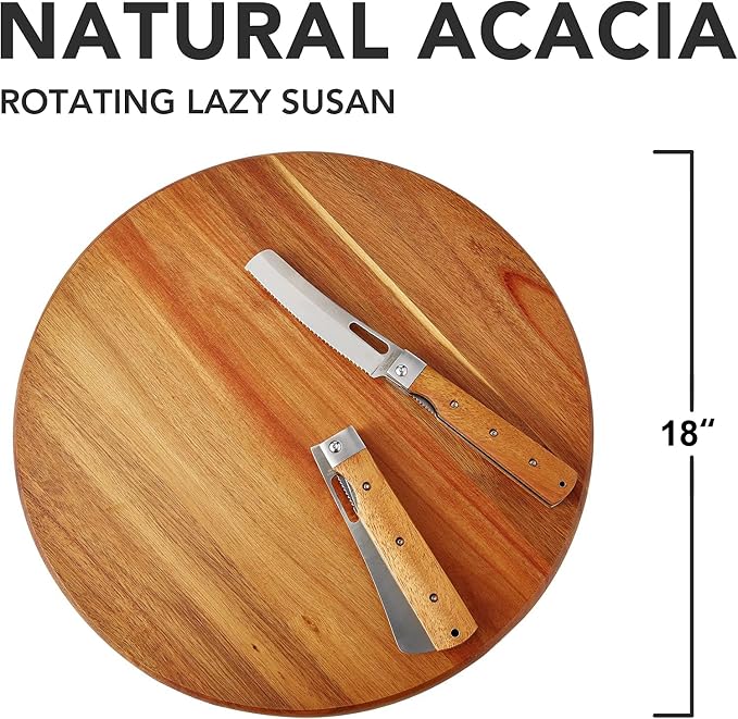 Acacia Wood Lazy Susan Wood Turntable Tray Cabinet Organizer, 18"