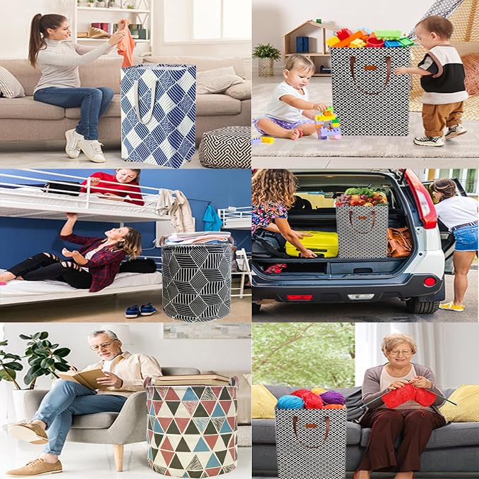Waterproof Laundry Hamper Collapsible Laundry Basket Leather Handle Laundry Bag Large Clothes Storage Toy Organization for Bathroom Bedroom Laundryroom College Dorms (LXY-888)