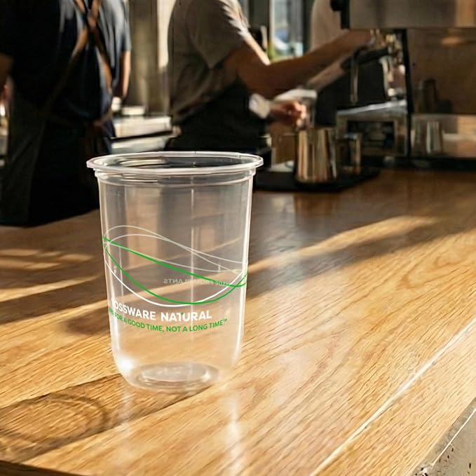 TOSSWARE NATURAL 16oz Arc Green Wave - Plant Based 98mm Clear Cold Cups - Plastic Alternative for Parties, Bachelorettes, Weddings - Recyclable - Set of 50