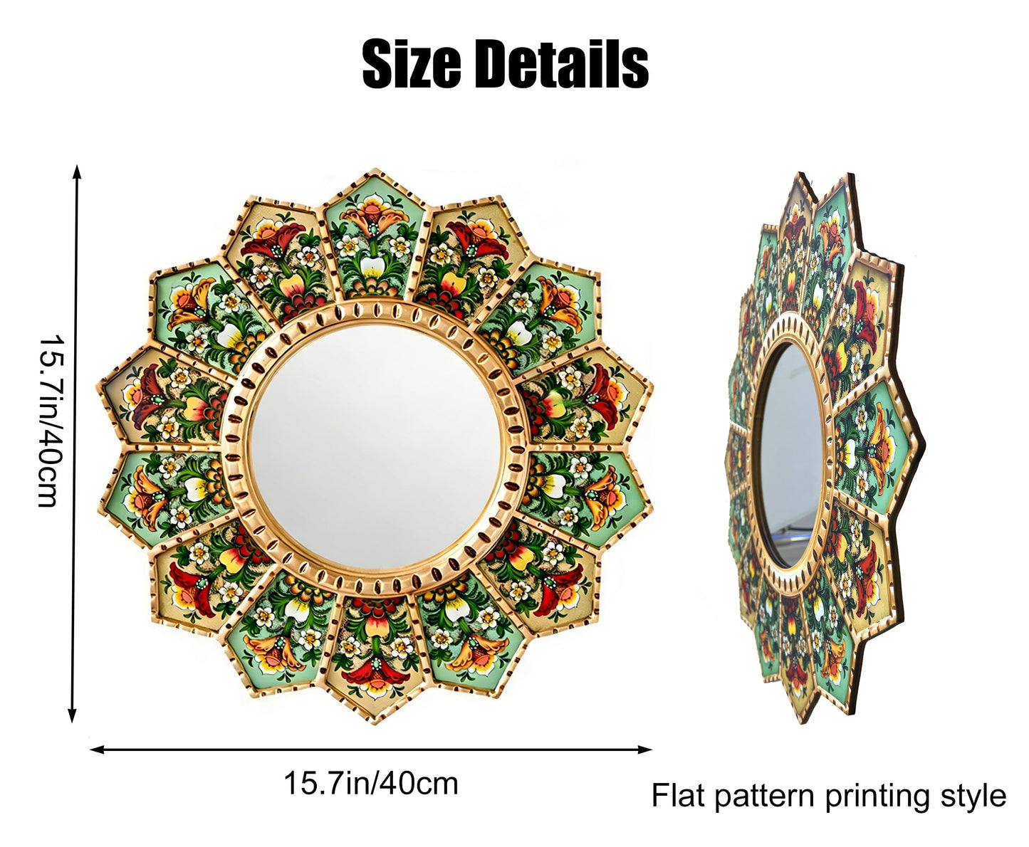 WTVLAX 15.7" Sunburst Mirror - Boho Wall Mirror with Moroccan Decor Style, Large Circular Wood & Acrylic, Decorative for Living Room, Gallery Wall