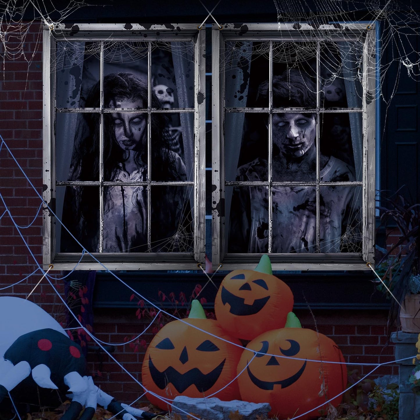 Preboun 2 Pcs Halloween Ghost Window Decoration Scary Halloween Window Silhouette Cover Curtain Poster for Wall Garage Door Home Indoor Outdoor Party Favors
