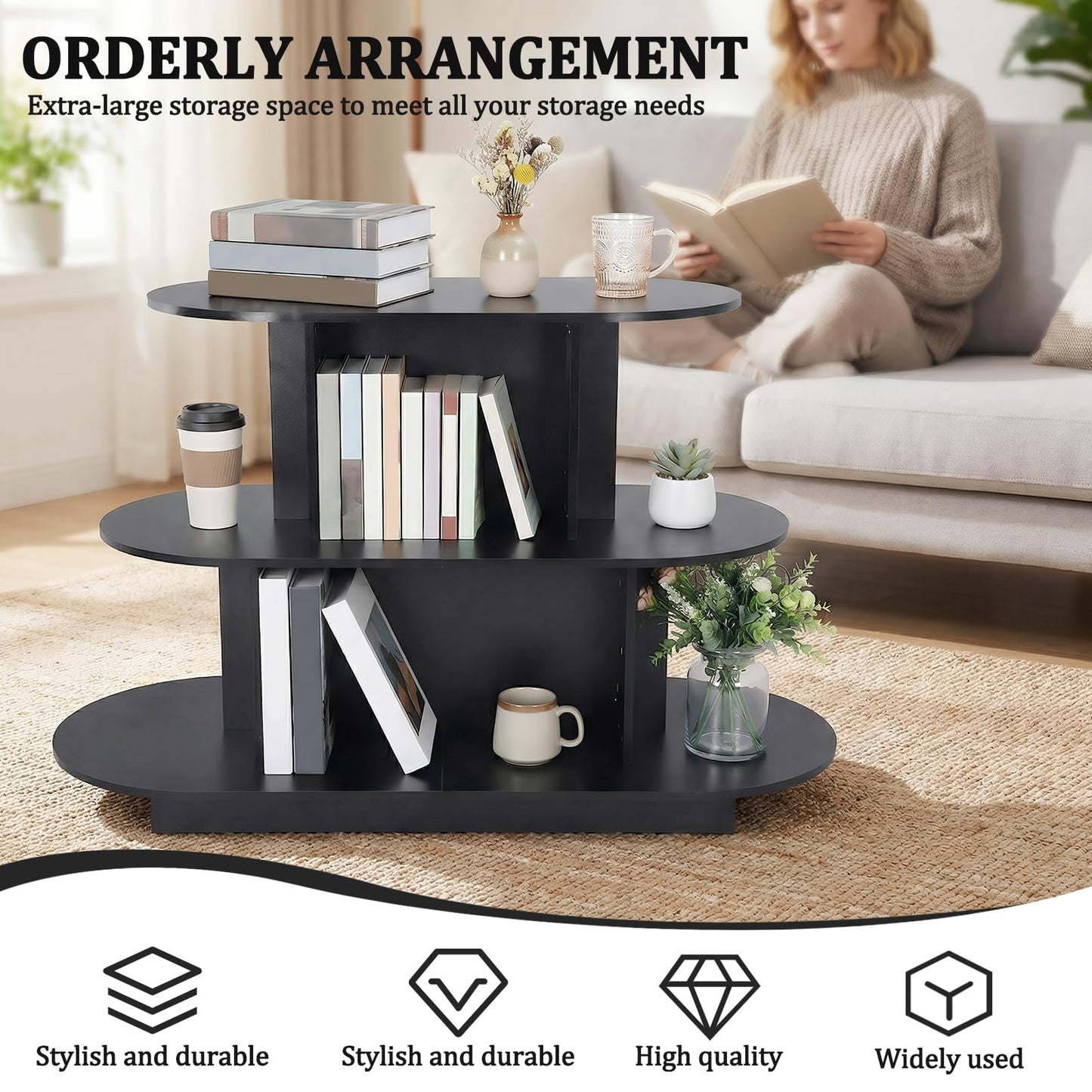 Hubxinly 3 Tier Wooden Oval Display Table Modern Standing Display Riser Shelf Retail Table for Stores Vendor Events 55in W x 23.6in D x 35in H
